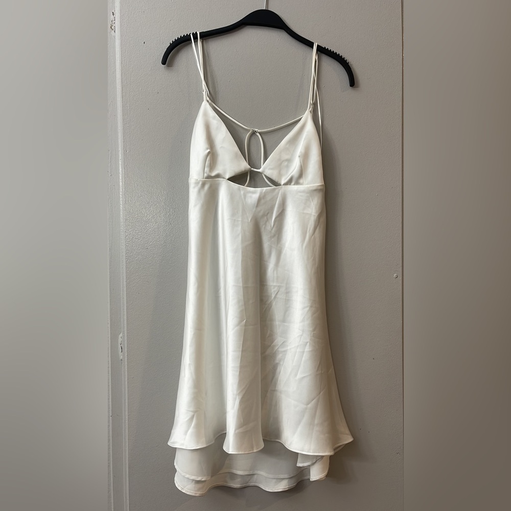 NWT White Zara Satin Effect Silk Bridal Elegant Sexy Low Back Mini Dress Sz XL - Picture 2 of 10